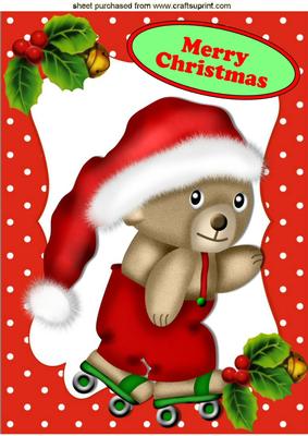 Teddy in Santa Hat on Rolller Skates A4