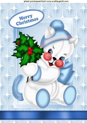 Christmas Kitty Holding Holly in Star Frame A4