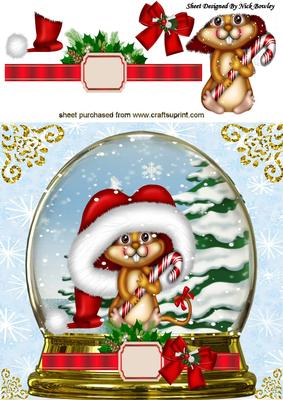 Cute Little Mouse in Santa Hat in Snowdome 8x8