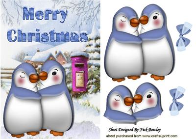 Cuddle Up Penguins in the Snow with Bows