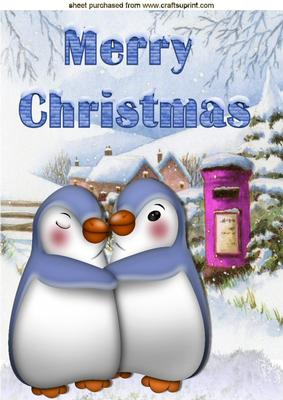 Cuddle Up Penguins in the Snow A4
