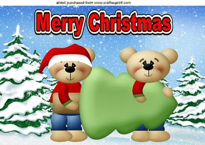 Teddy Bears Carrying a Christmas Tree in the Snow A4