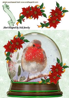 Sweet Robin in Snowdome with Poinsettias 8x8
