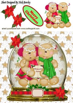 Gingerbread Carol Singers in Snowdome with Cookies 8x8