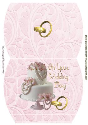 Lovely Pink/white Wedding Cake & Rings, Pillowbox