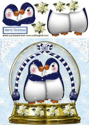 Cuddle Up Penguins in Snow Dome 8x8