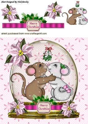 Cute Little Mice Kissing Under the Mistletoe Snow Dome 8x8