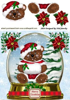 Cute Smiling Teddy in Santa Suit in Snow Globe 8x8
