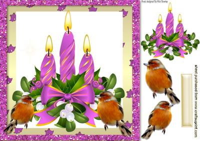 Pink Candles with Holly and Robins 8x8