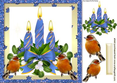 Blue Candles with Holly and Robins Snowdome 8x8