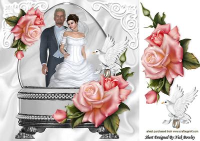The Bride & Groom with Pink Roses in Glass Dome 8x8