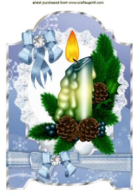 Pretty Blue Candle, with Diamond Bows on Lace A4