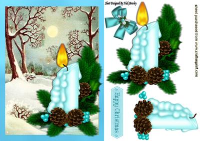 Pretty Turq Candle with Snow Scene & Bow