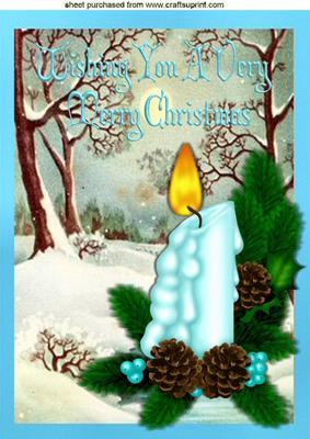 Pretty Turq Candle with Snow Scene A4