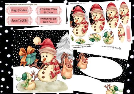 Adorable Little Snowman with Present Oval Pyramid 8x8 Kit