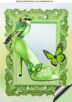 Pretty Green Sparkle Shoe with Bird and Butterflies A4