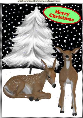 Lovely Deers in the Snow, with Snow Tree A4