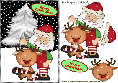 Santa in the Snow with His Little Reindeer