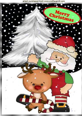 Santa in the Snow with His Little Reindeer A4