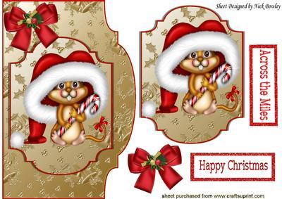 Cute Little Mouse in Santa Hat Card & Topper
