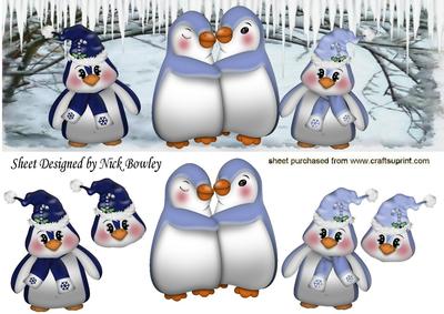 Family of Cute Penguins in Blue in the Snow Dl