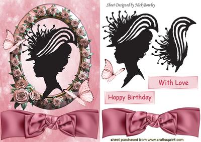 Pretty Silhouette Vintage Lady in Rose Frame