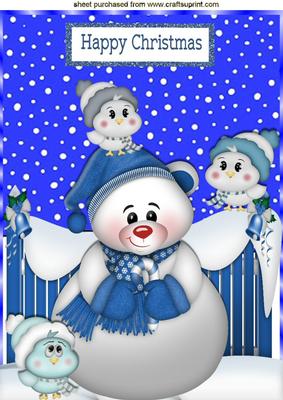 Cute Polar Bear with Little Blue Birds on a Fence A4