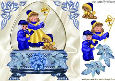 Carol Singers in a Snow Globe with Little Puppy 8x8