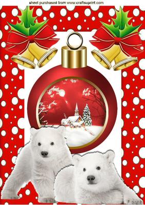 Cute White Polar Bears with Snowscene Bauble A4