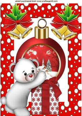 Cute White Teddy with Present and Snow Bauble A4