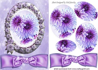 Pretty Lilac Flowers in Rose Frame with Bow Oval Pyramids