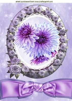 Pretty Lilac Flowers in Rose Frame with Bow & Lace A4