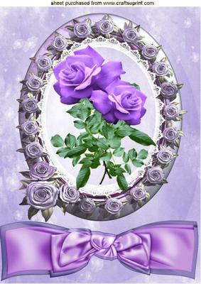 Pretty Lilac Roses in Rose Frame and Lace with Bow A4