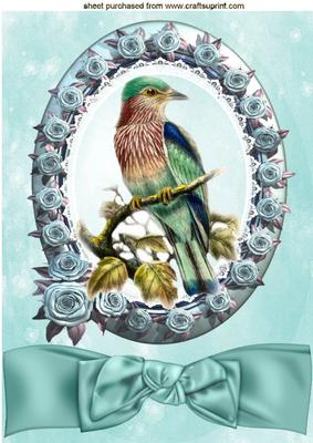 Pretty Blue Bird in Frame of Roses with Bow A4