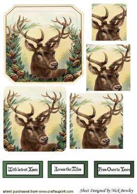 Lovely Vintage Reindeer with Holly Pyramids