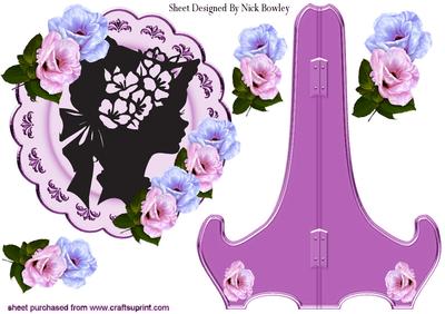 Pretty Vintage Silhouette Lady with Pink/lilac Flowers Plate