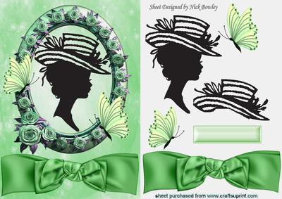 Pretty in Green/pink Rose Frame Silhouette Lady