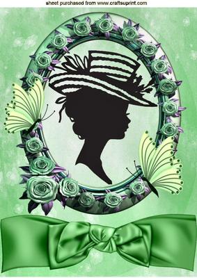 Pretty in Green/pink Rose Frame Silhouette Lady A4