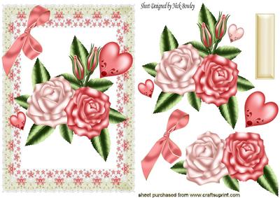 Pretty Pink Roses in Lace Frame with Hearts