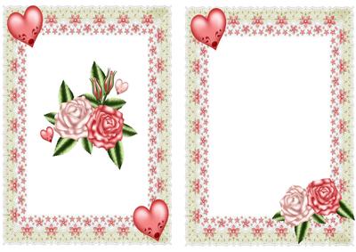 Pretty Pink Roses in Lace Frame with Hearts A5 Insert