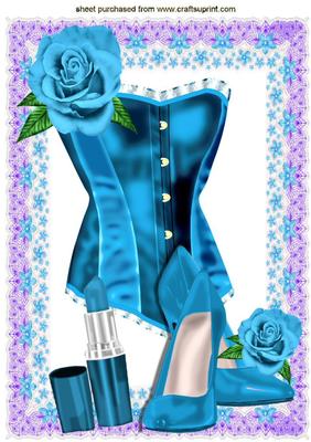 Pretty Turq Satin Basque with Shoes and Roses A4