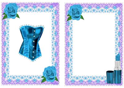 Pretty Turq Satin Basque with Shoes and Roses A5 Insert