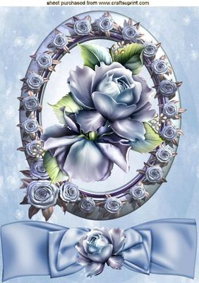 Blue Roses, in Rose Frame with Bow A4