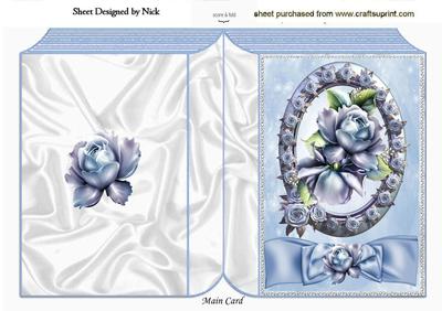 Blue Roses, in Rose Frame with Bow Folded Book