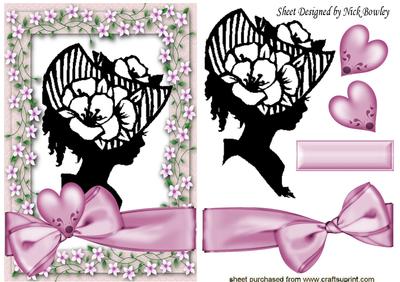 Hearts & Bow with Vintage Silhouette Lady in Floral Frame