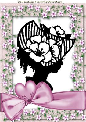 Hearts & Bow with Vintage Silhouette Lady in Floral Frame A4