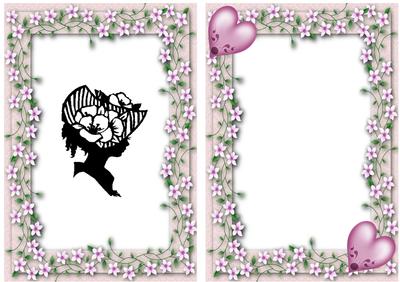 Hearts & Bow with Vintage Silhouette Lady in Floral Frame A5