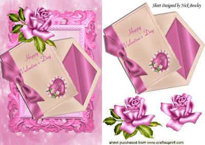 Love You Heart with Pink Rose & Bow on a Letter