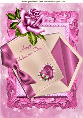 Love You Heart with Pink Rose & Bow on a Letter A4