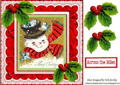 Jolly Snowman with Little Blue Birds in Lace Frame 8x8